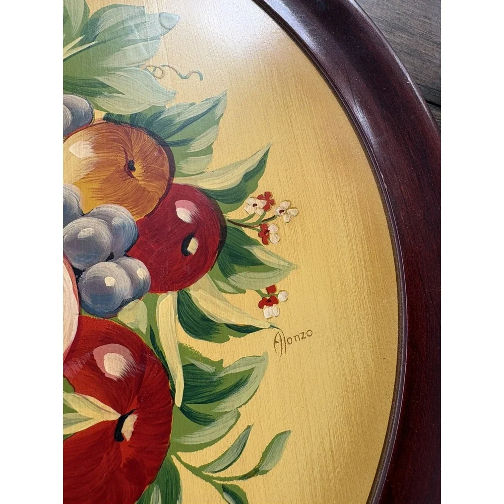 Vintage Robinhood Ware Wood Serving Tray Hand Painted Fruit & Flowers USA